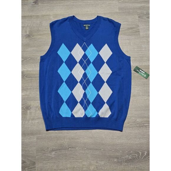 NWT Pro Tour Golf Men's 100% Cotton Blue‎ Argyle Sleeveless Sweater Size 2XLT - Picture 1 of 7